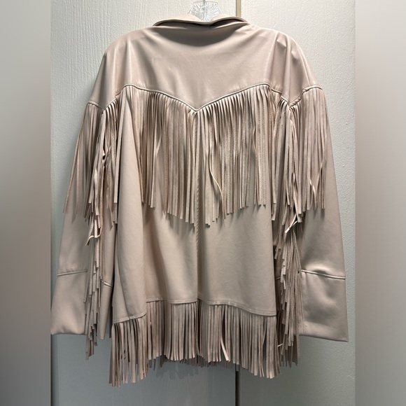 Ivory Faux Leather Fringe Jacket - Size M - Picture 2 of 4